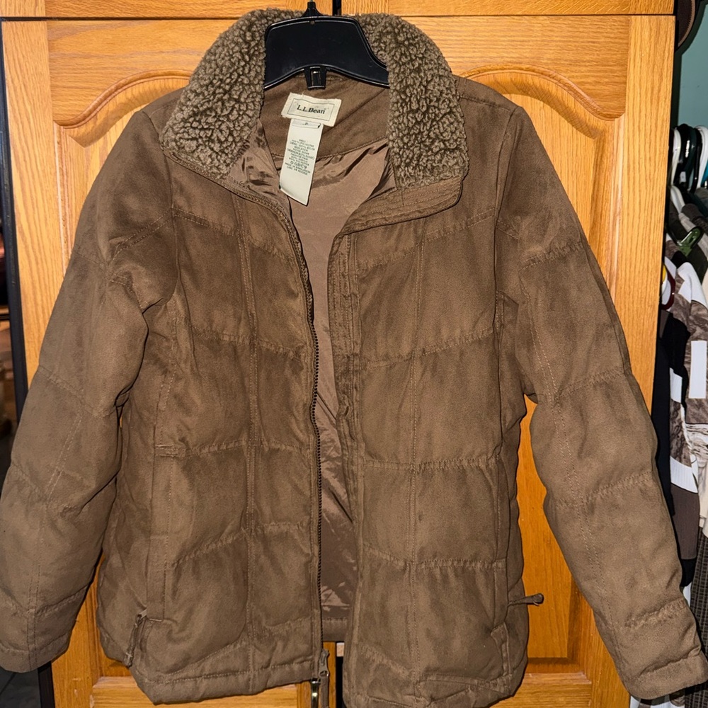L.L. Bean Women’s Tan Puffer Jacket with Sherpa Collar